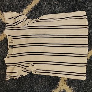 White ruffled sleeve topnwith black vertical stripes